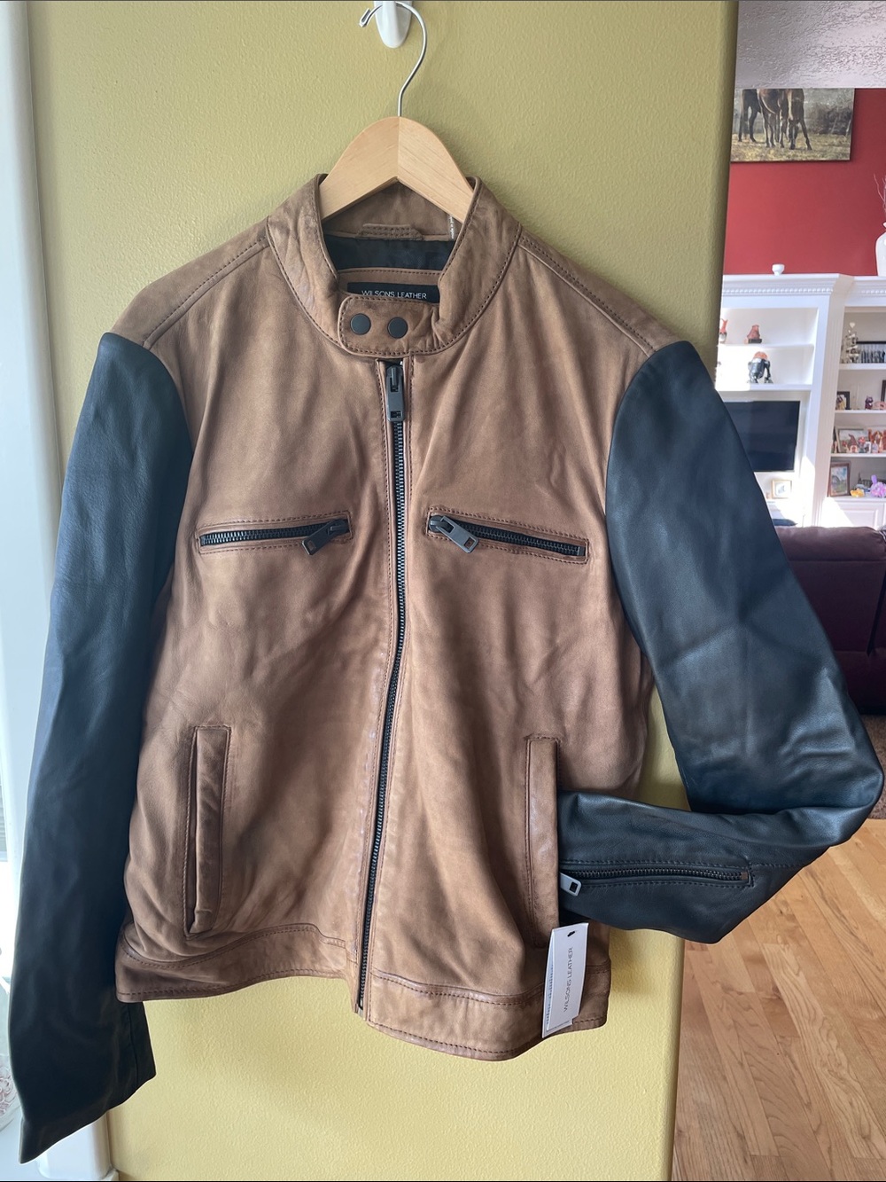 NWT Wilsons Genuine Leather Brown Body with Black Sleeve Jacket